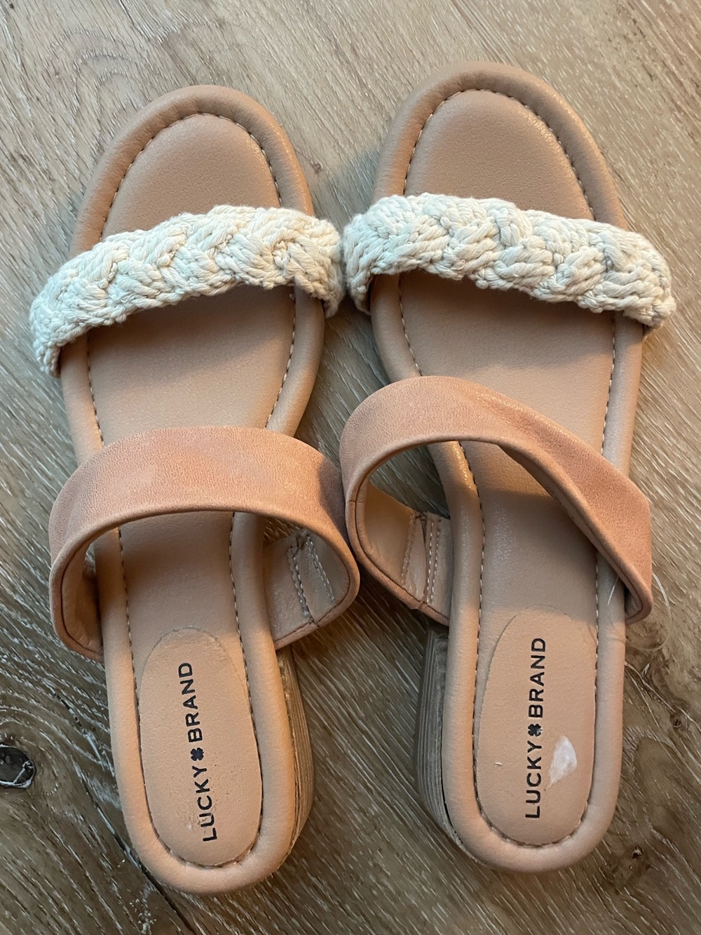 Lucky Brand Cream Braided & Tan Double-Strap Low Heels